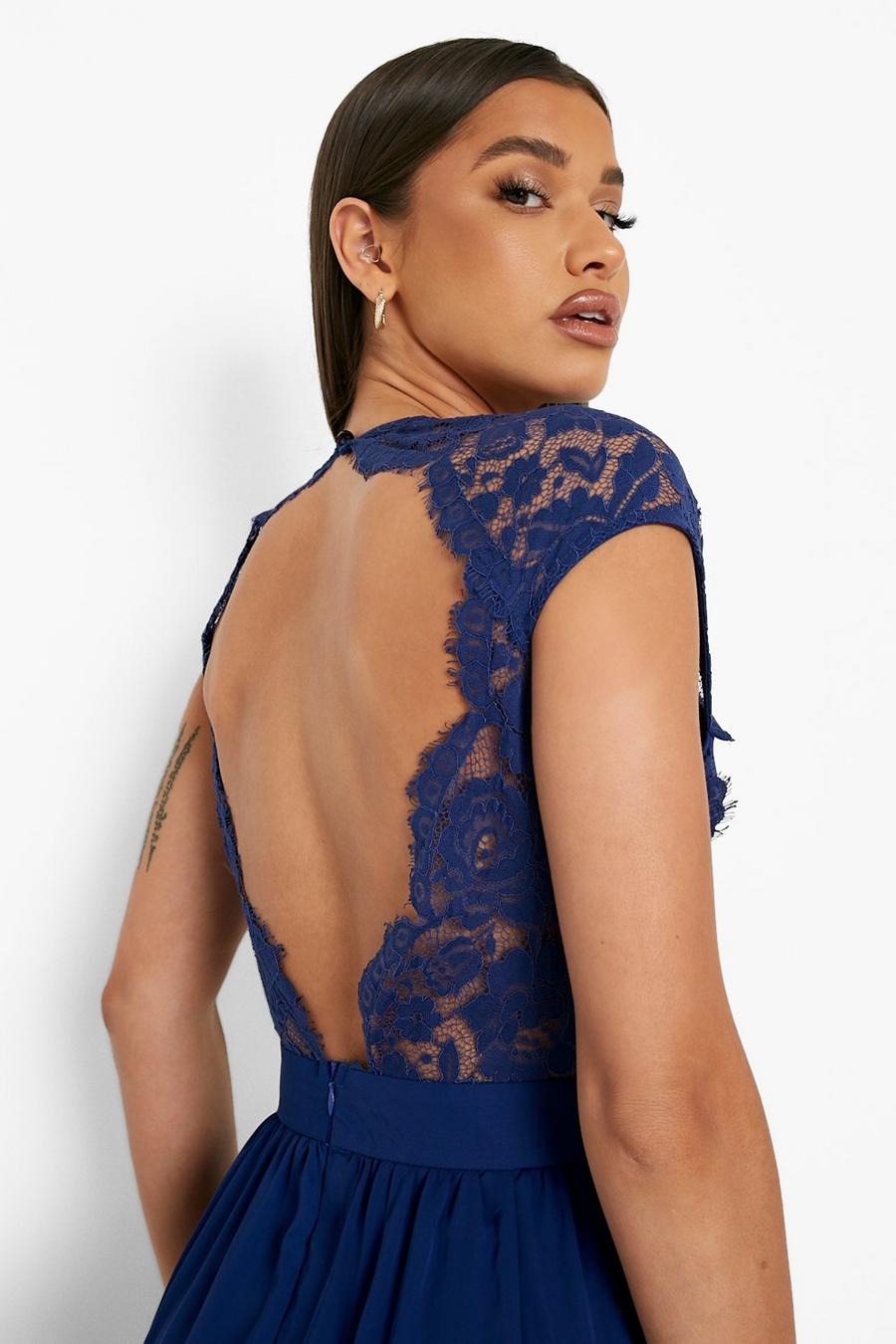 Navy Lace Detail Open Back Midi Dress image number 1