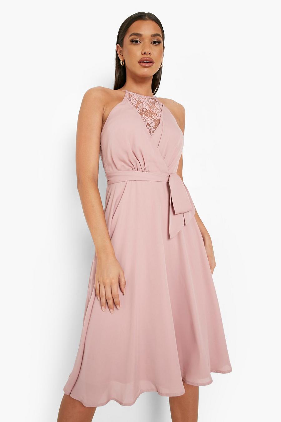 Blush Lace Back Split Midi Dress image number 1