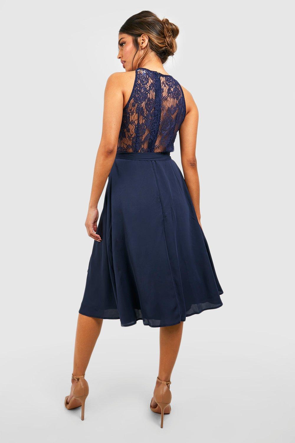 Boohoo navy midi sales dress