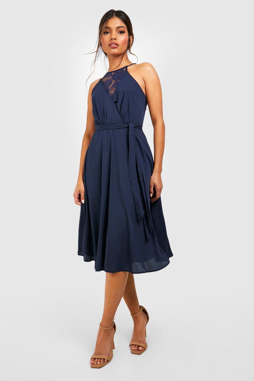 Boohoo navy lace clearance dress