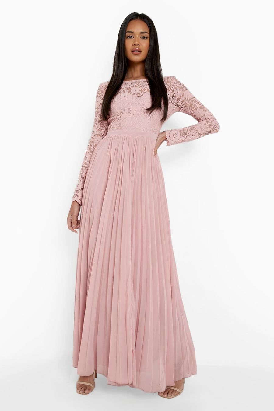 Blush Lace Open Back Pleated Maxi Dress image number 1