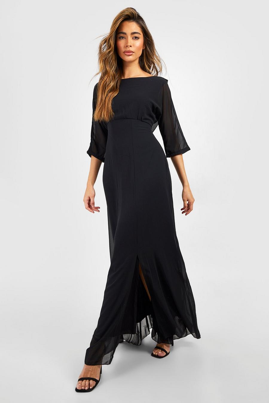 Black שמלת מקסי עם מחשוף נשפך בגב עם אפקט וילון image number 1