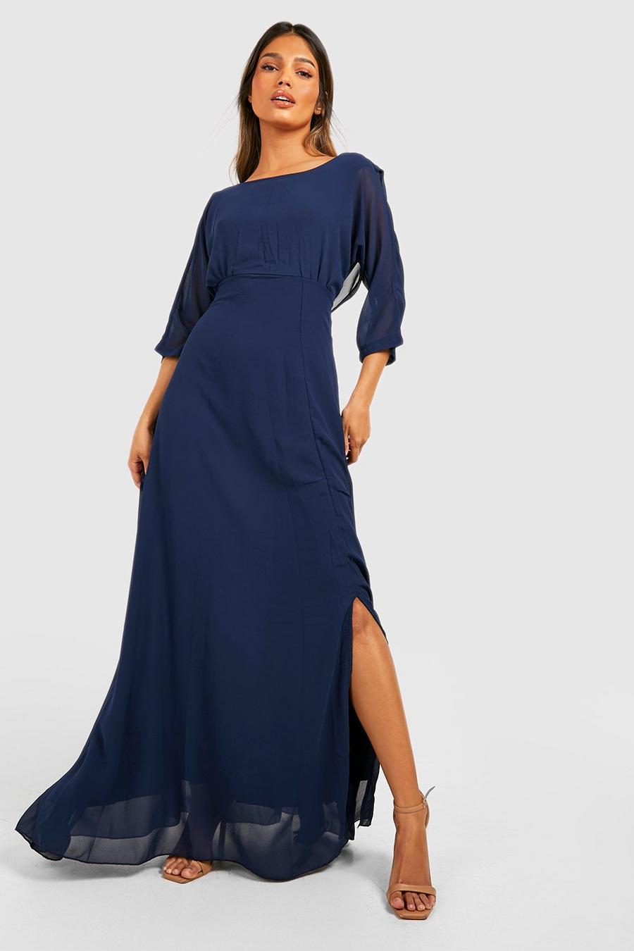 Navy blu oltremare Cowl Back Draped Maxi Dress image number 1