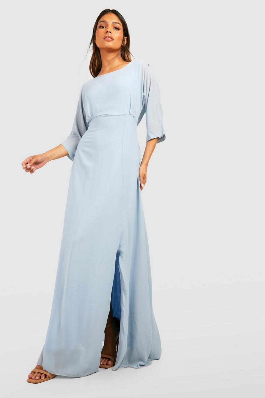 Pastel blue שמלת מקסי עם מחשוף נשפך בגב עם אפקט וילון