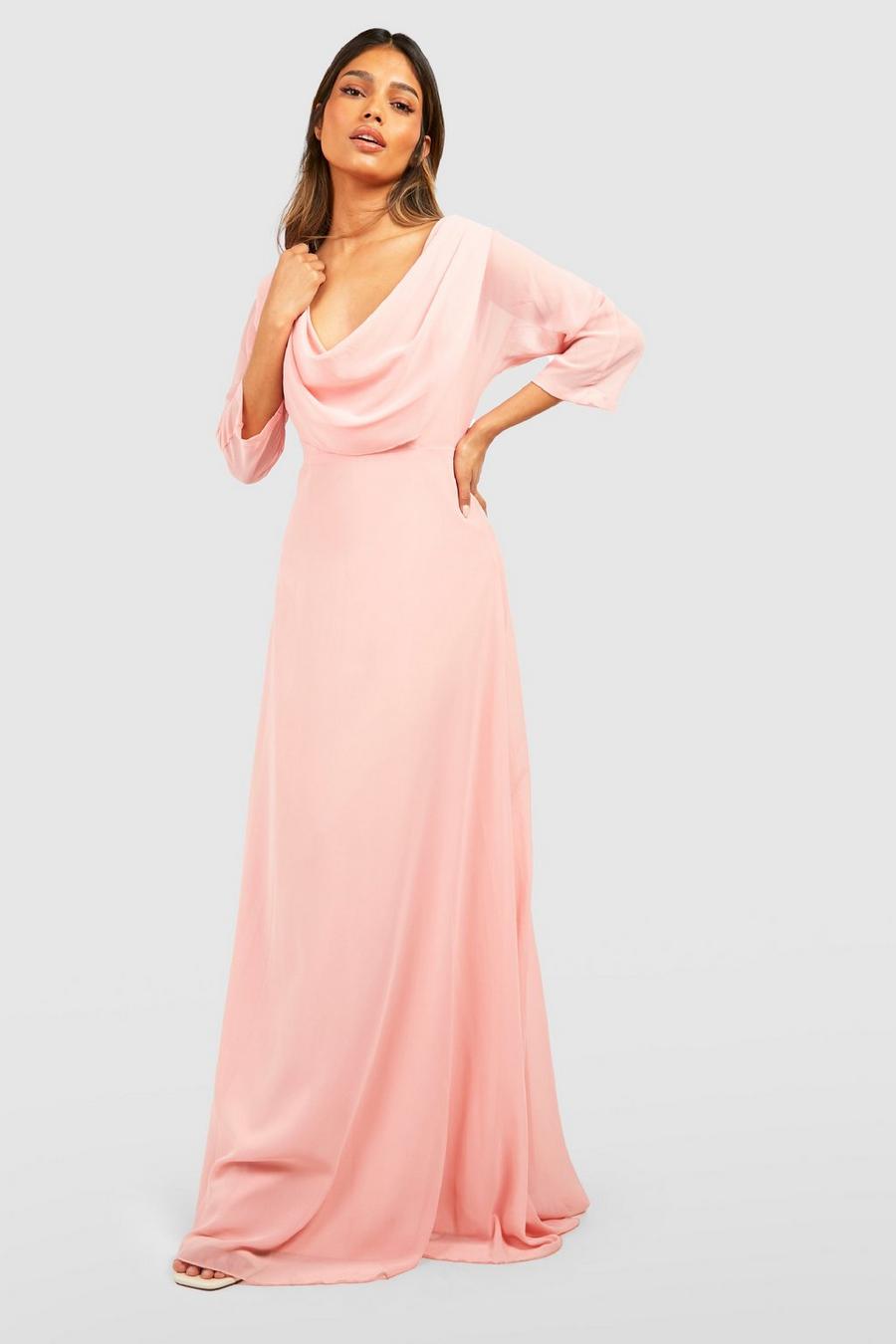 Vestito maxi drappeggiato sul retro con scollo a cappuccio, Rose rosa image number 1