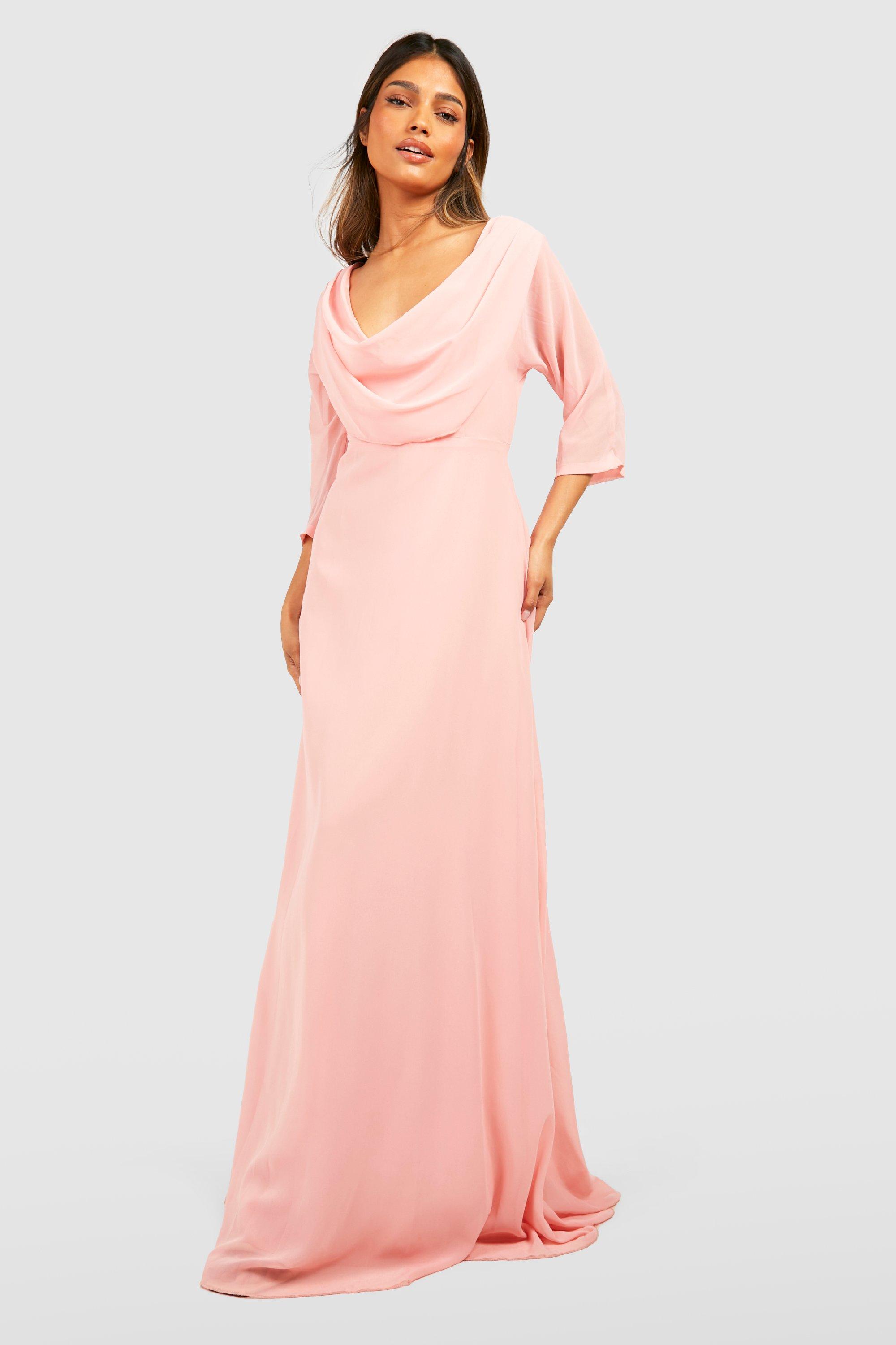 Bridesmaid Cowl Neck Long Sleeve Maxi Dress