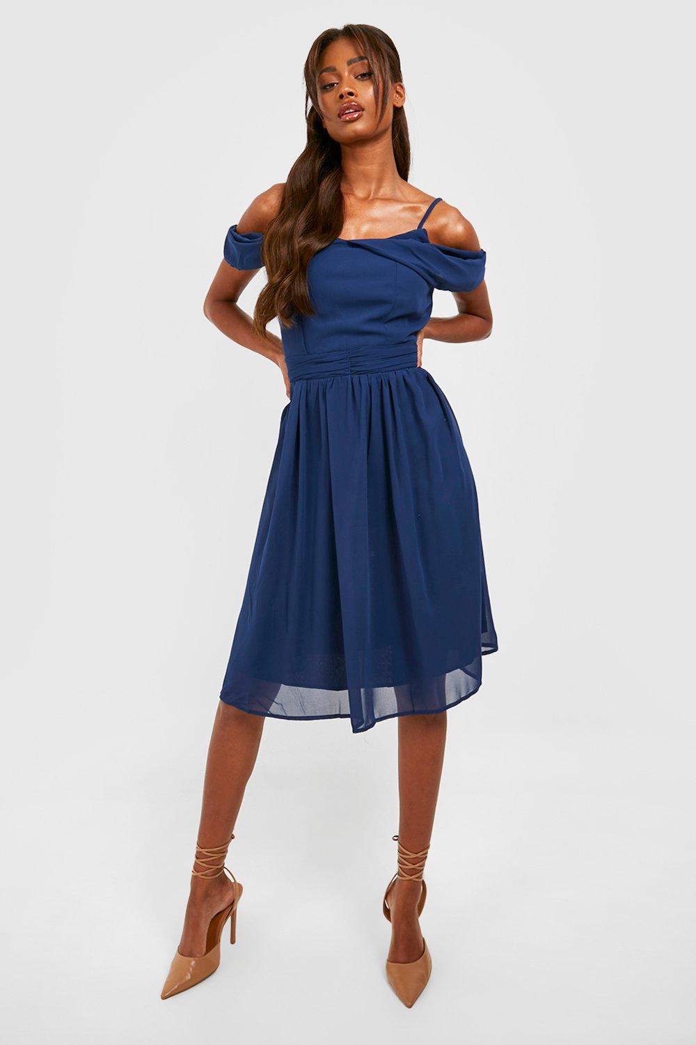 Off the shoulder hot sale navy midi dress