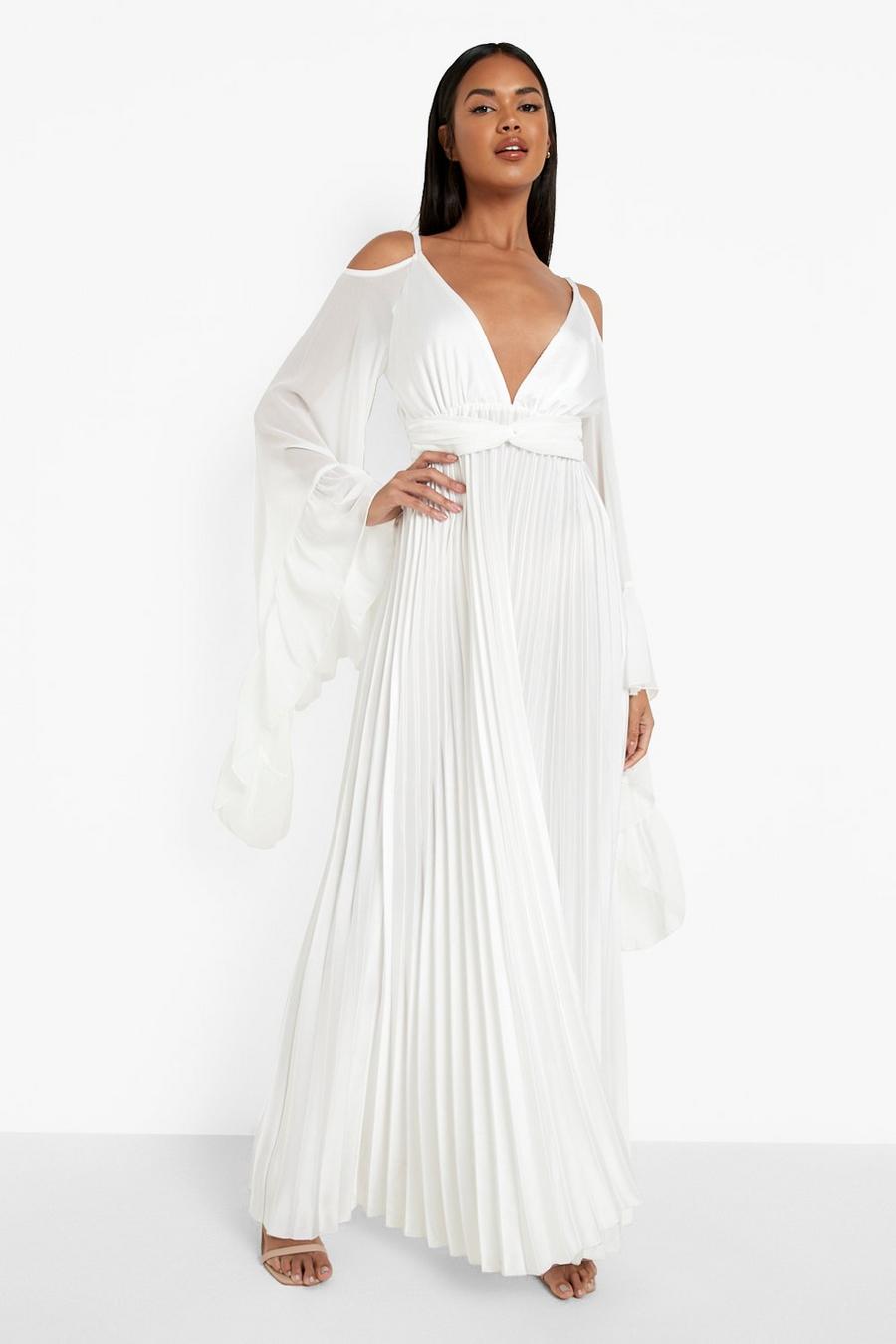 Ivory Pleated Extreme Flare Sleeve Maxi Dress image number 1