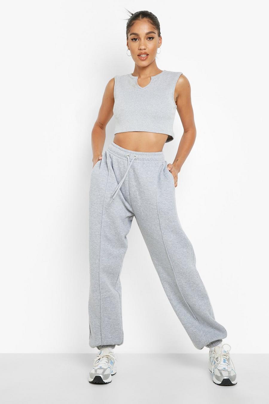 Ash Grey Pintuck Detail Oversized Sweatpants