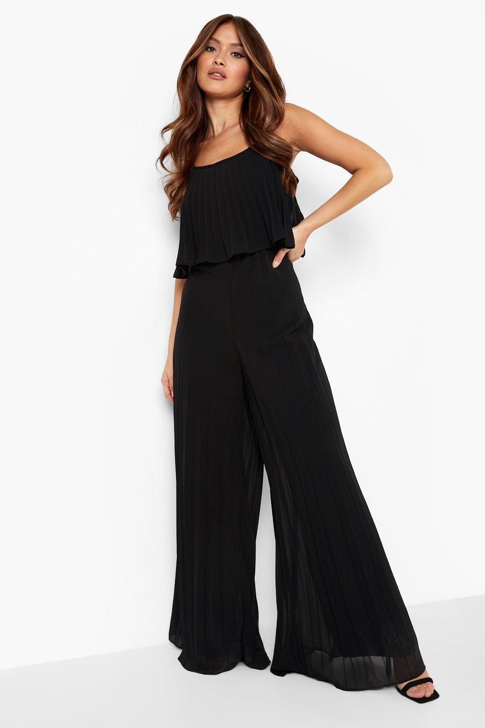 Women's Pleated Wide Leg Double Layer Jumpsuit