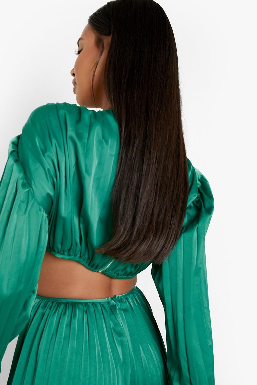 Green grön Pleated Cut Out Wide Leg Jumpsuit image number 1