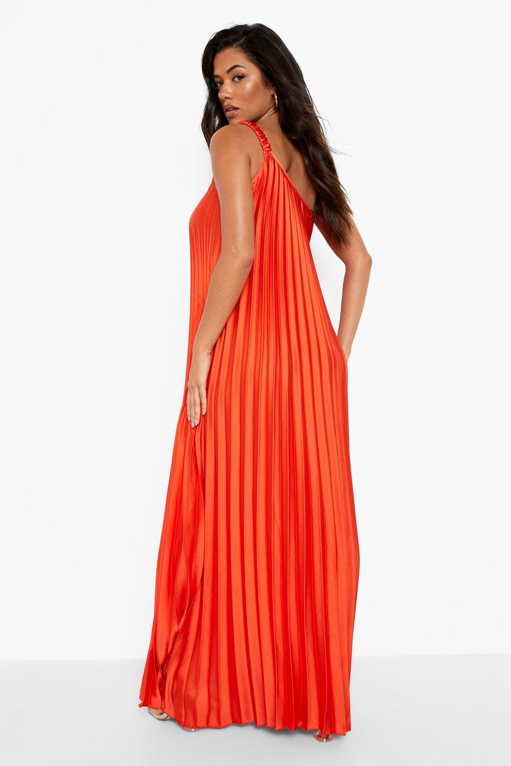 Orange pleated maxi store dress