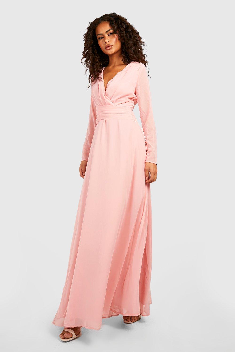 Chiffon Maxi Jurk Met Lange Mouwen En Open Rug