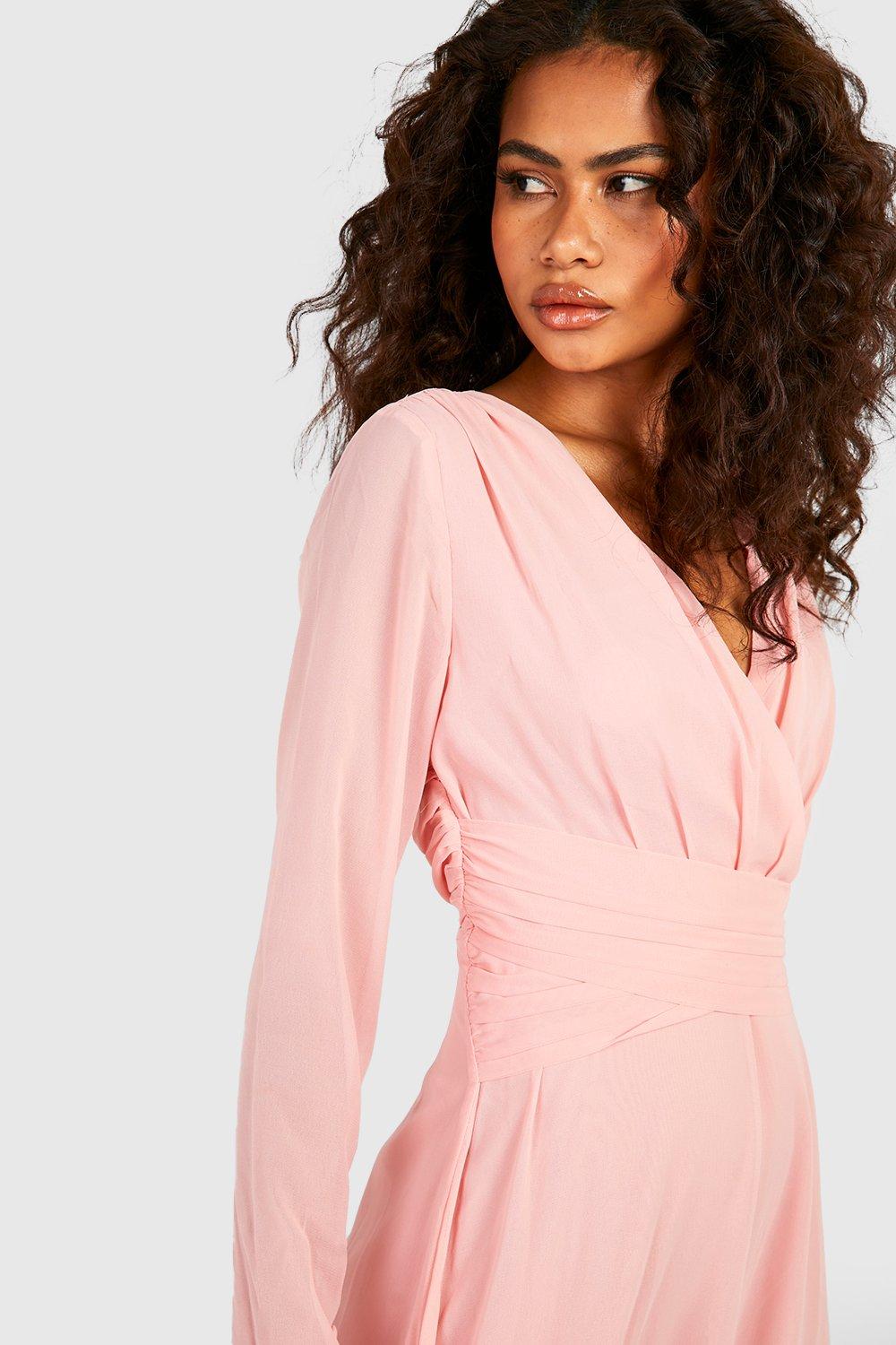 Chiffon Long Sleeve Open Back Maxi Dress