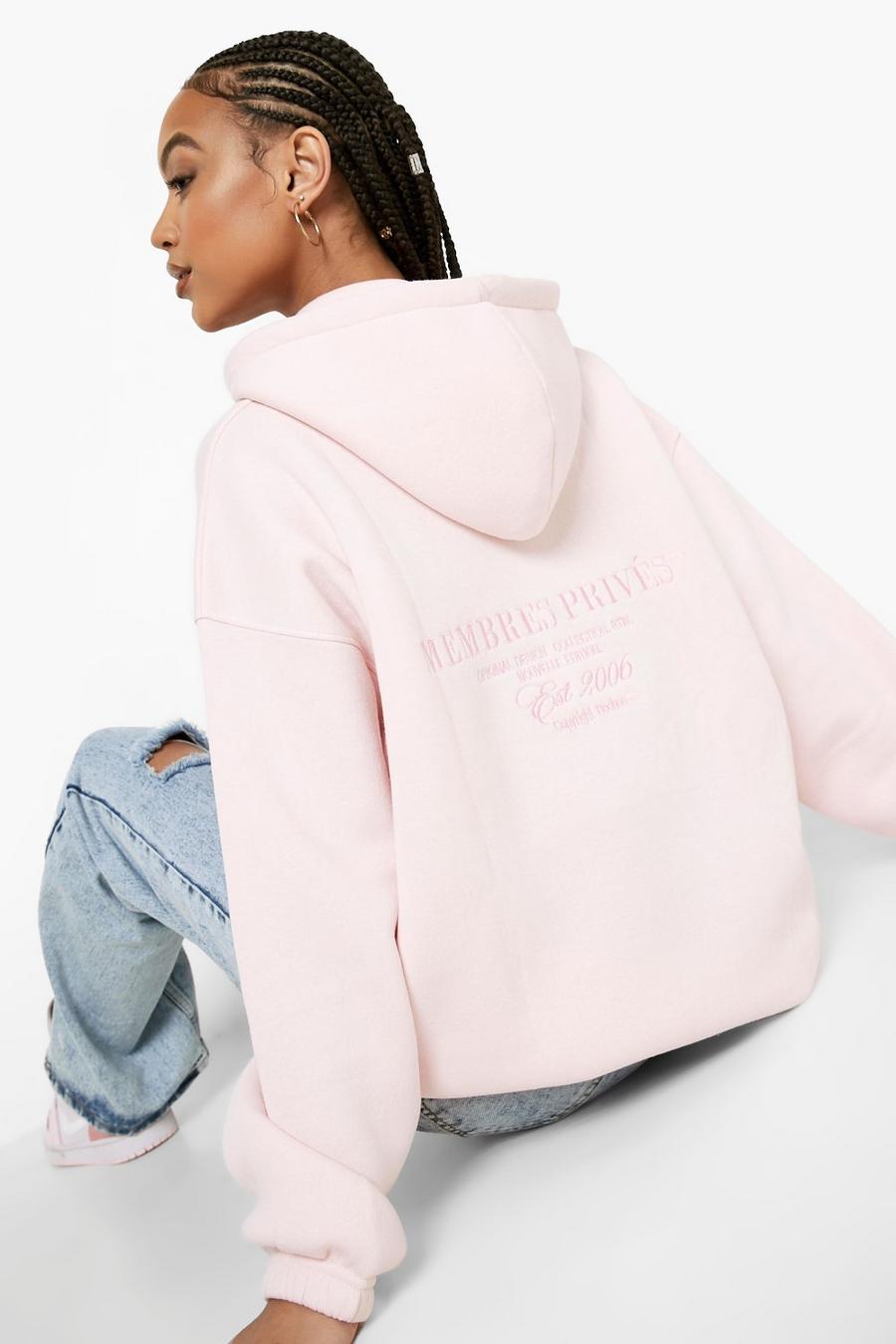 Light pink Oversize hoodie med brodyr bak image number 1