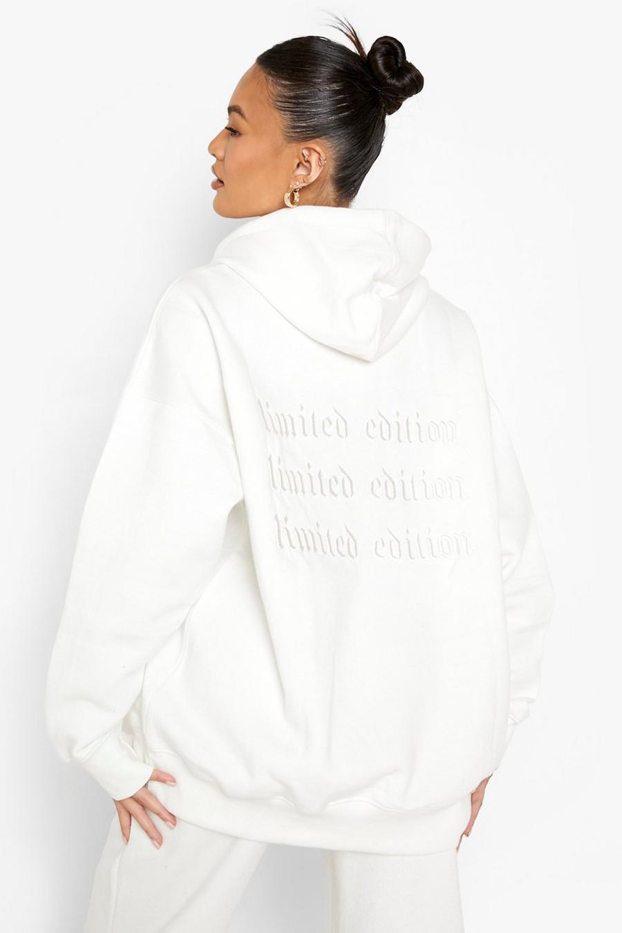 Ecru Oversized Tonal 3d Embroidered Hoodie image number 1