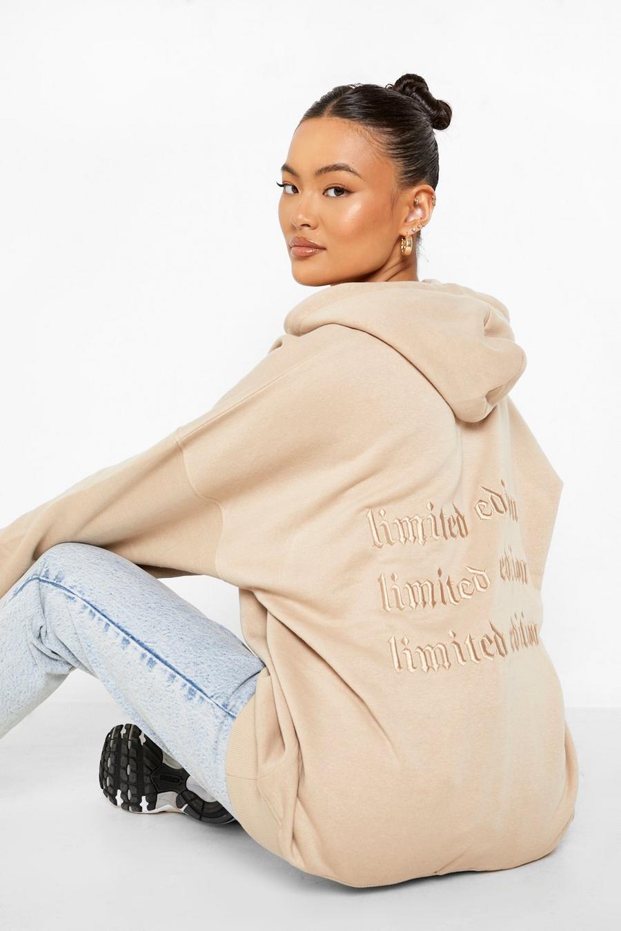 Taupe Oversized Tonal 3d Embroidered Hoodie image number 1