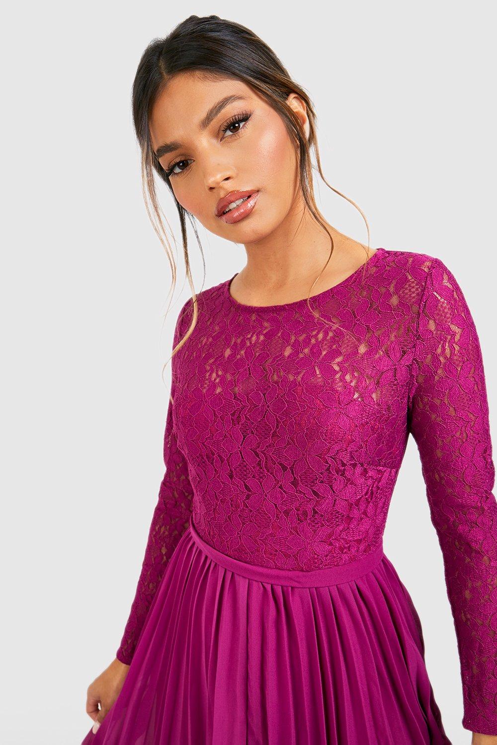 Lace Pleated Midi Dress | boohoo