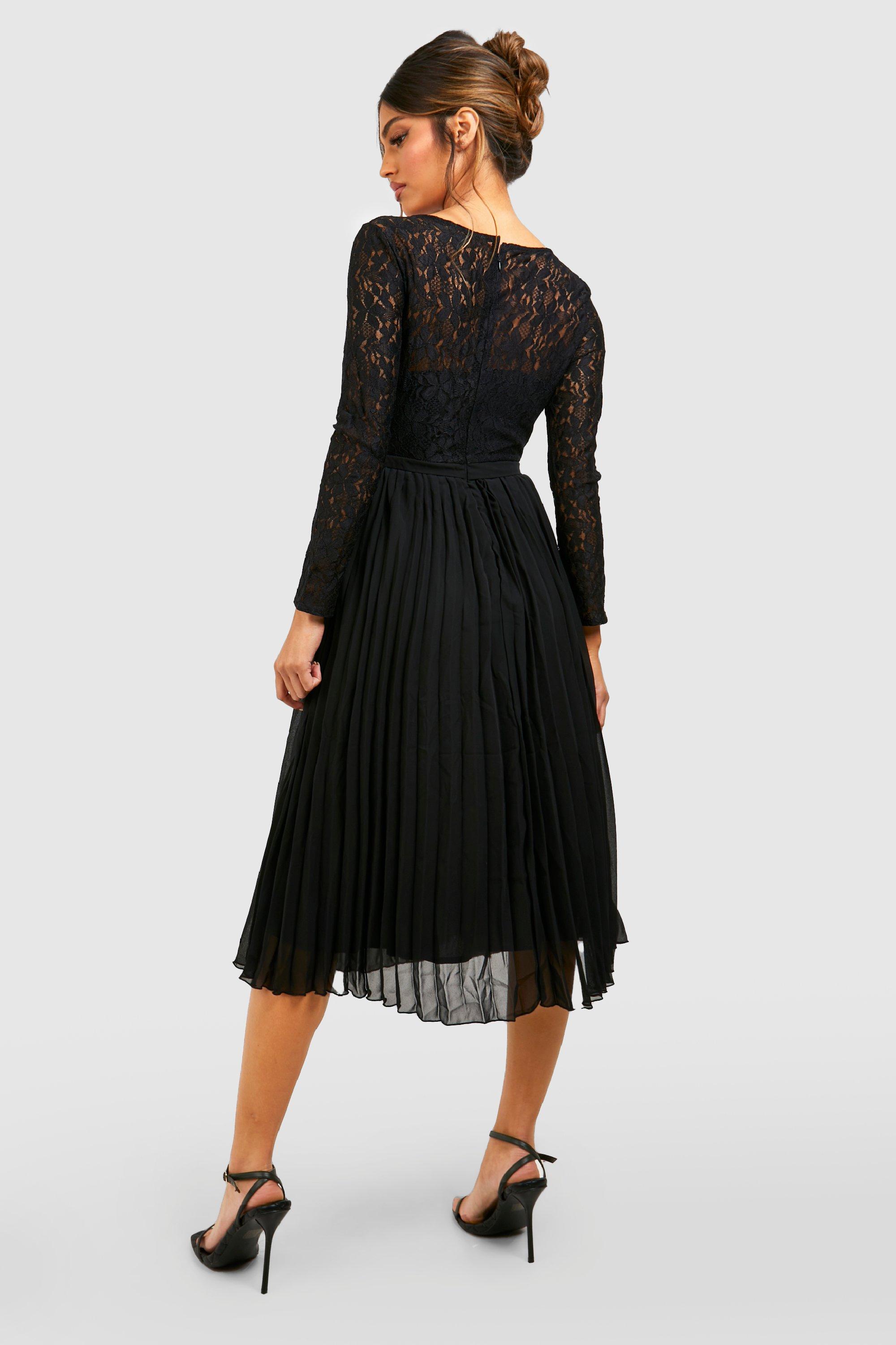 Lace Pleated Midi Dress | boohoo