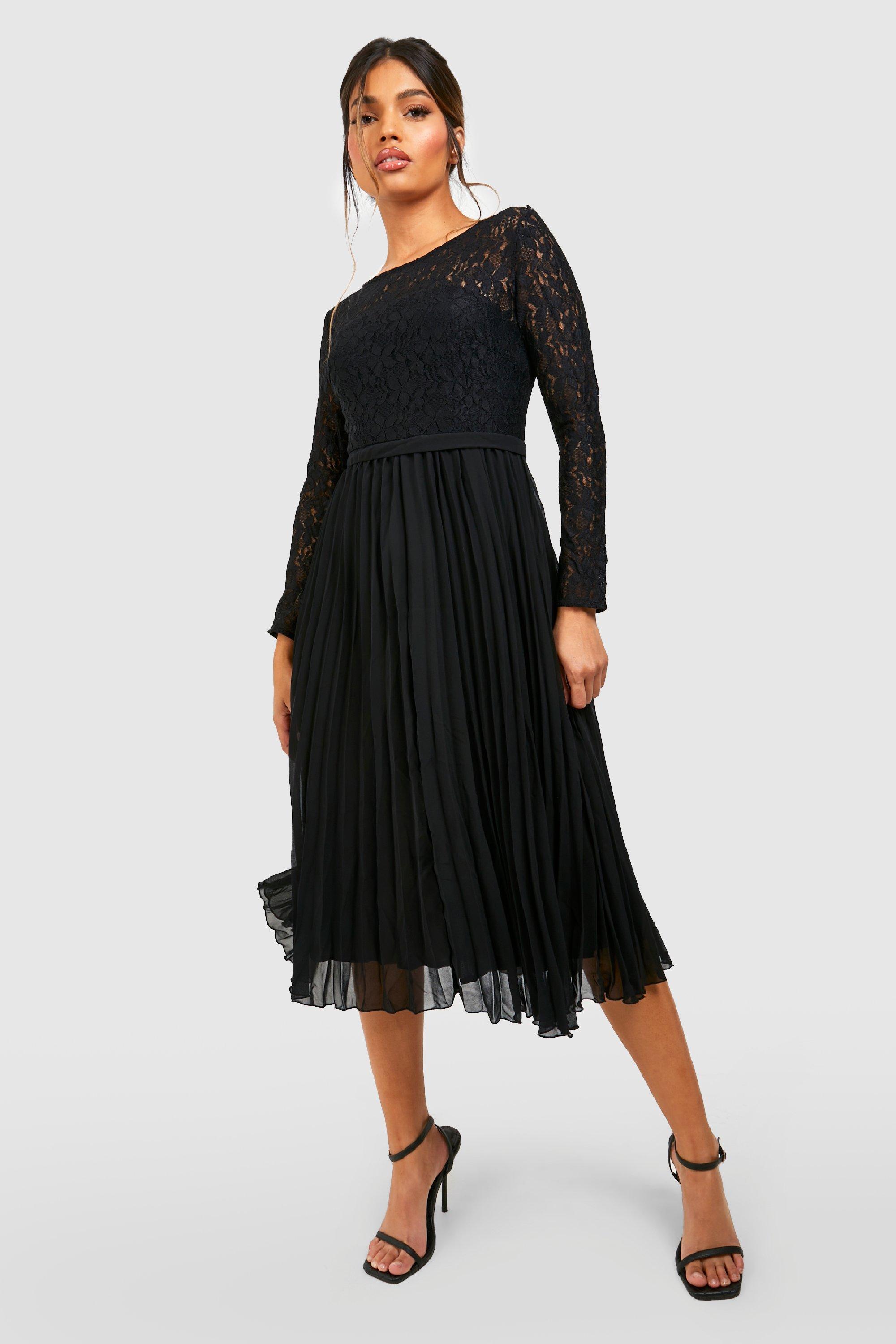 Lace pleated 2025 midi dress