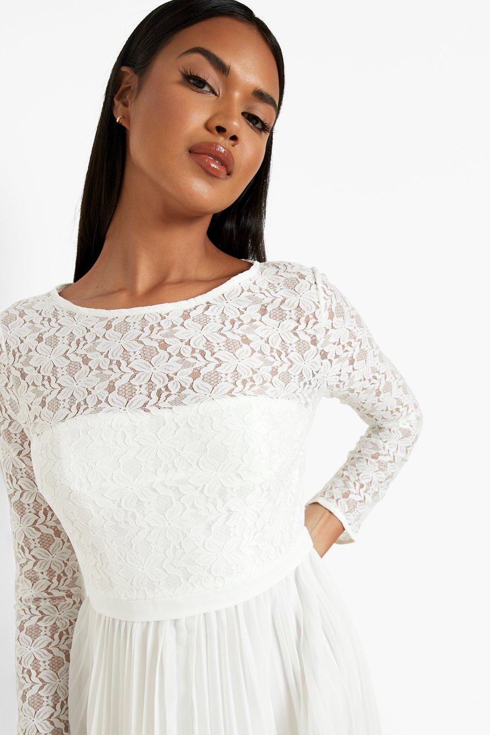 Lace Pleated Midi Dress boohoo