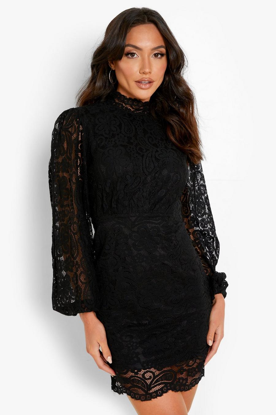 Black Lace High Neck Mini Dress image number 1