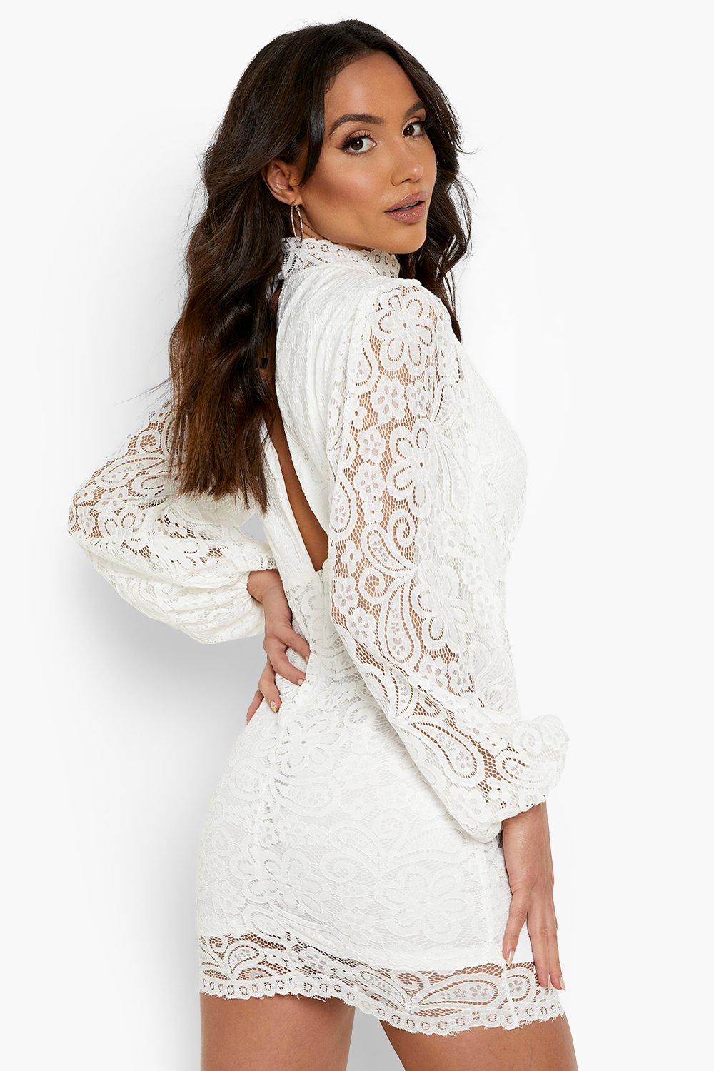 Lace High Neck Mini Dress boohoo