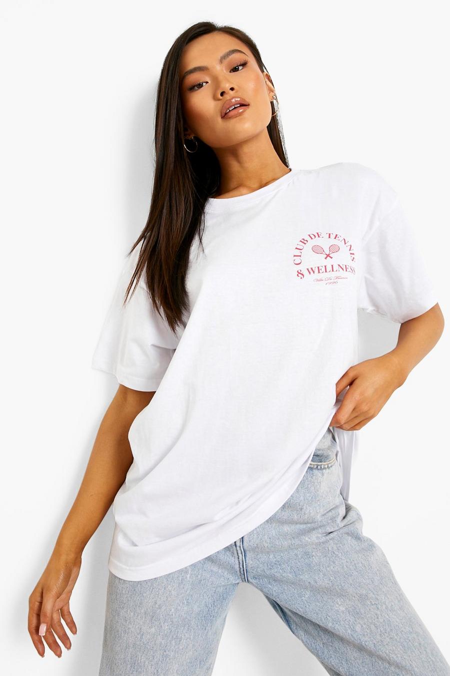 White Oversized Tennis Graphic T-Shirt image number 1