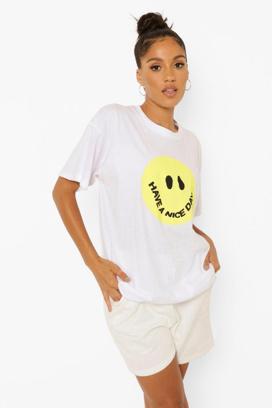 White Oversized Smile Graphic T-Shirt image number 1