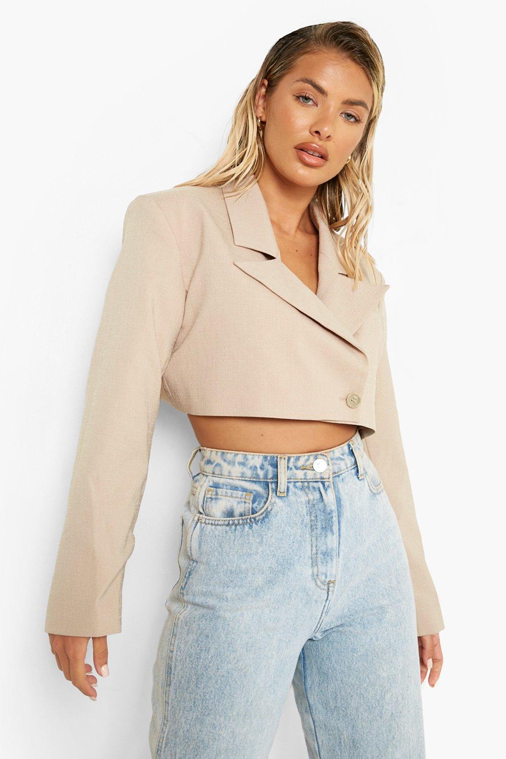 Nude cropped blazer hotsell