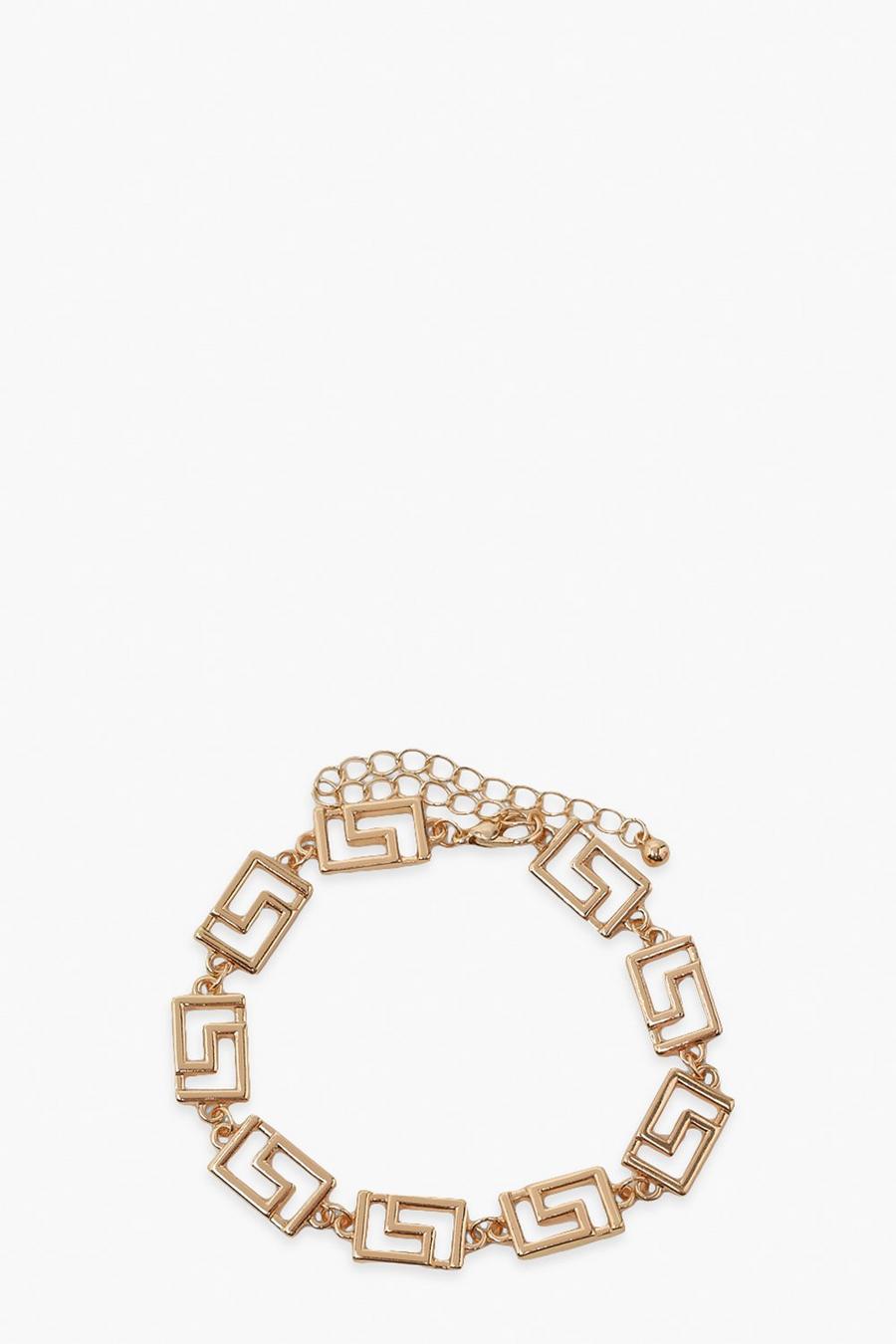 Gold metallic Greek Key Link Chain Bracelet image number 1