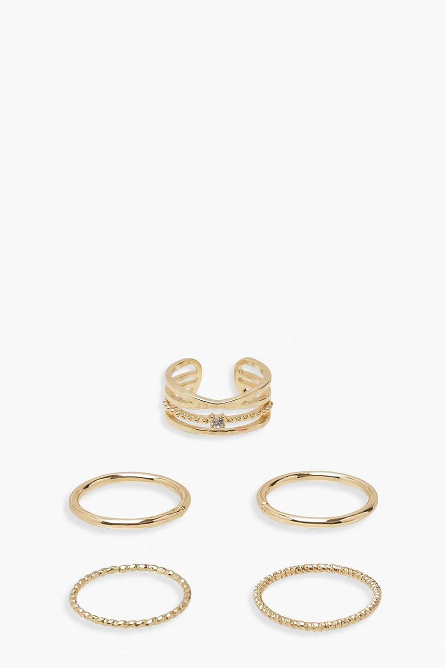 Gold Simple Stacking Five Set Ring Pack image number 1