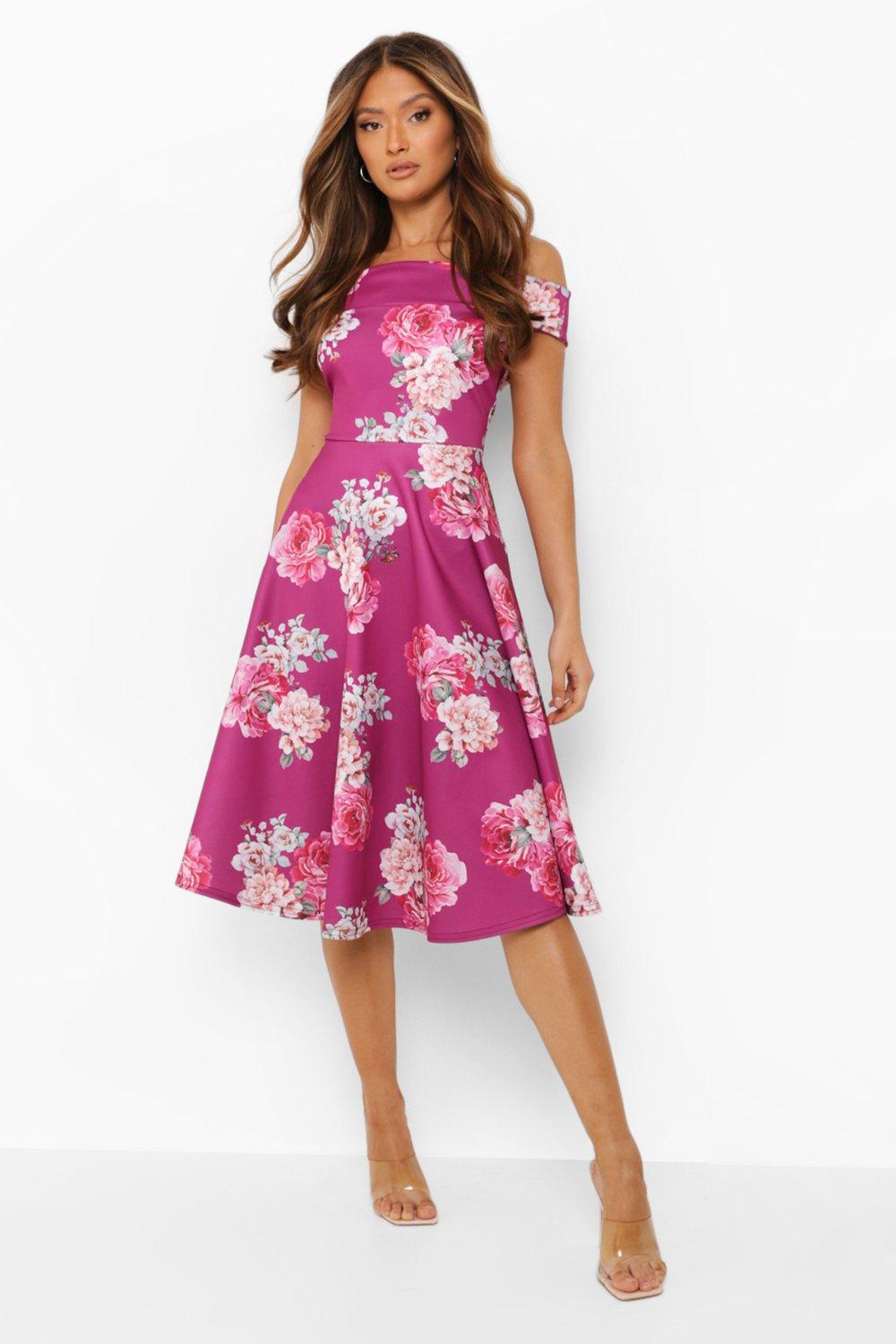 Scuba Off The Shoulder Midi Skater Dress