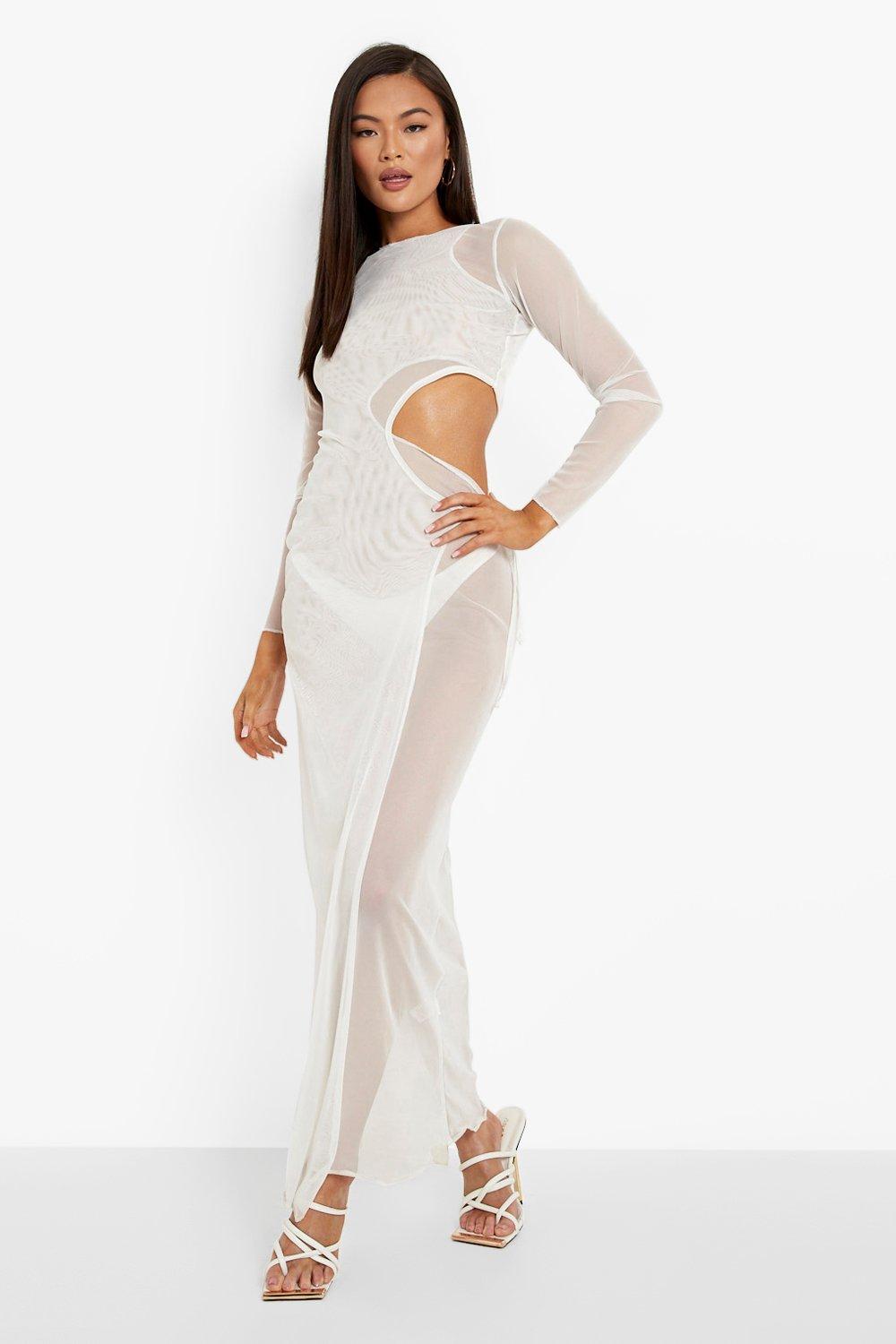 Long white hotsell mesh dress