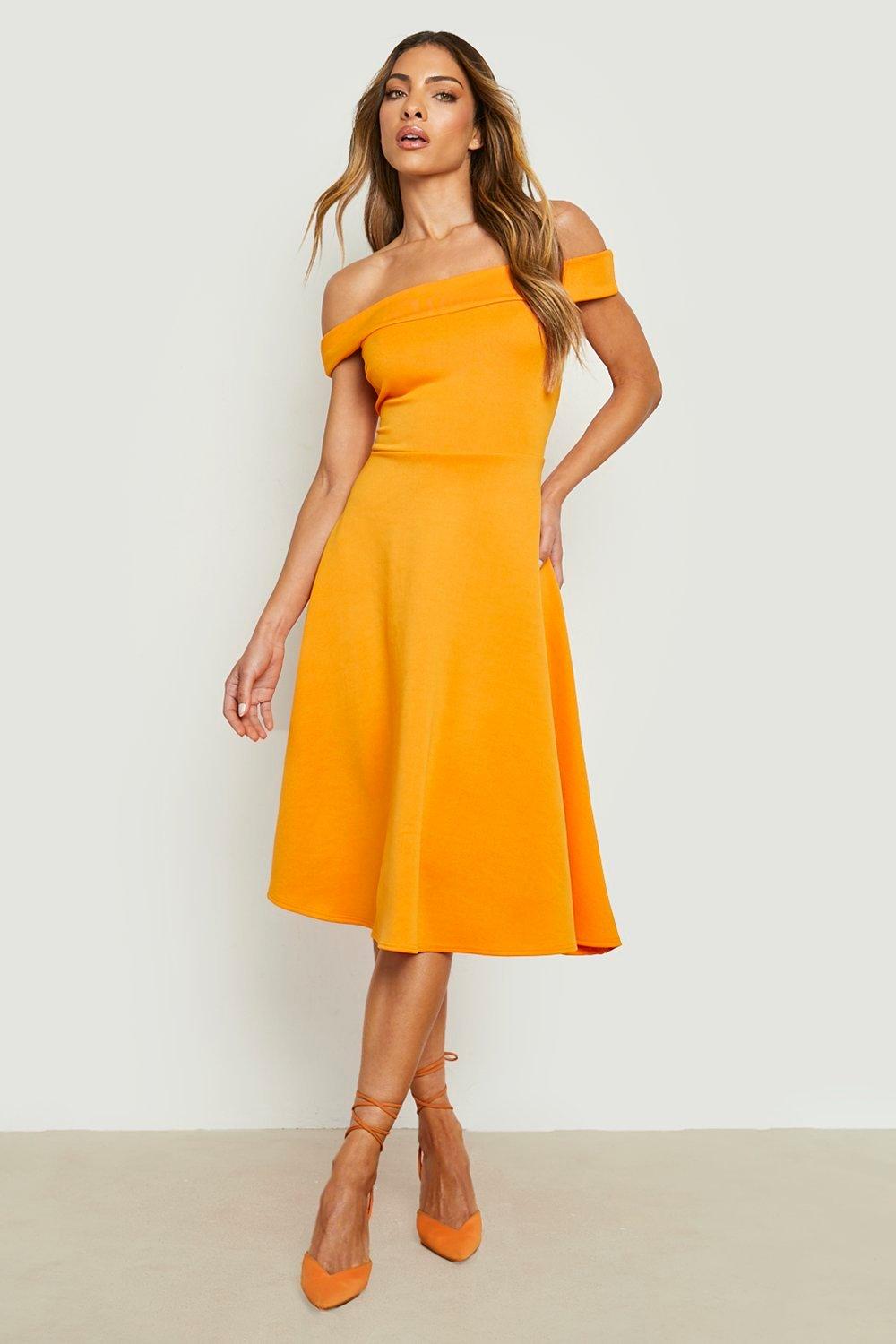 Scuba Off The Shoulder Midi Skater Dress