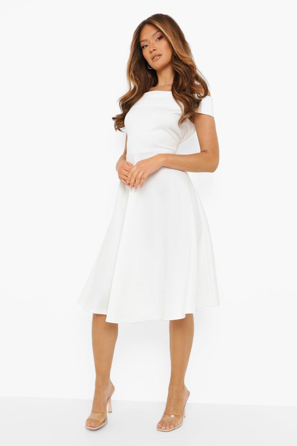 Scuba Bardot Midi Skater Dress