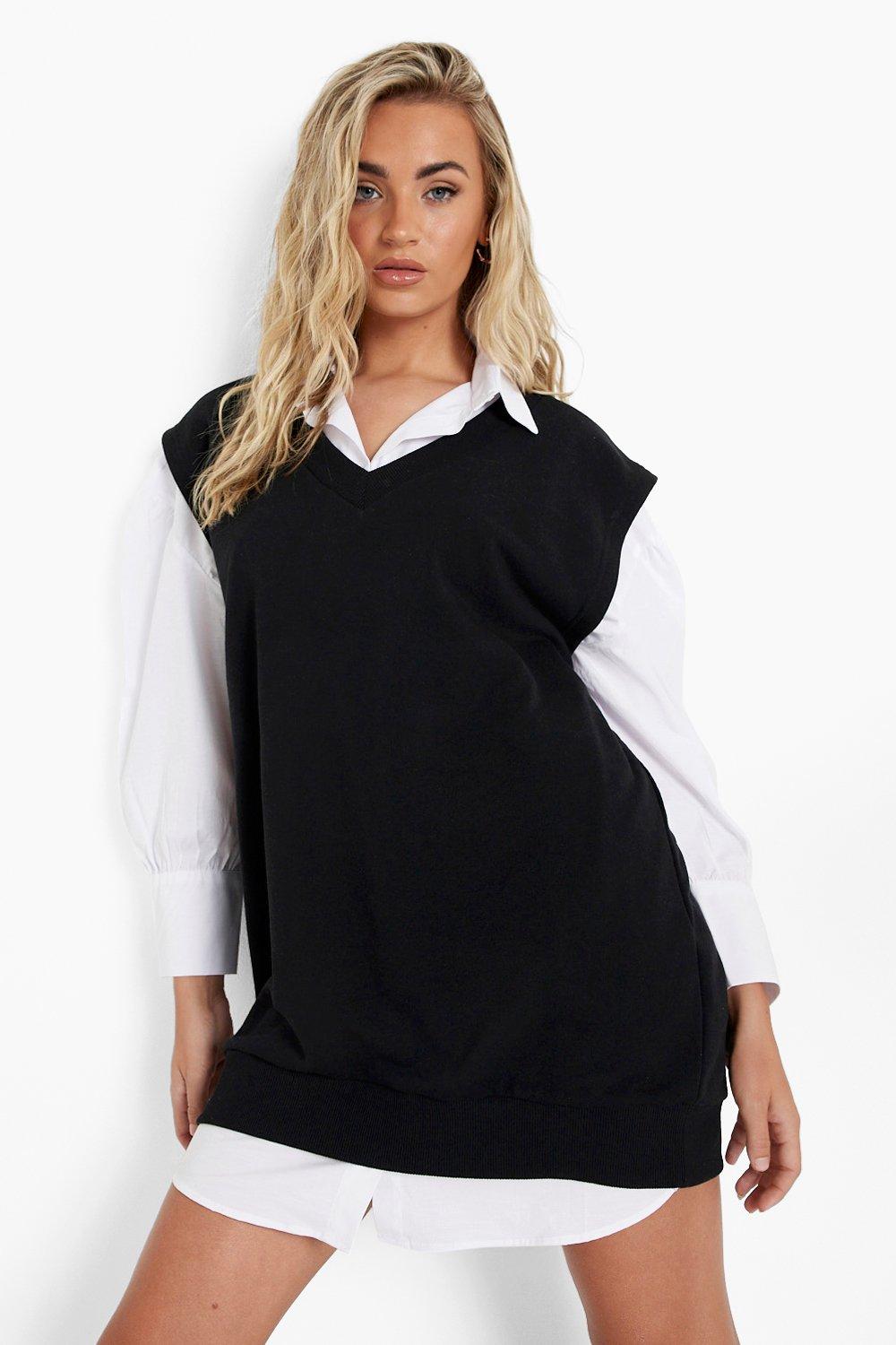 2 In 1 Sweatshirt Vest And Shirt Dress boohoo