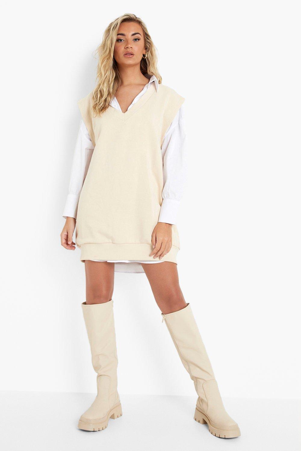 Ensemble avec robe chemise et pull sans manches 2 en 1 | boohoo FR