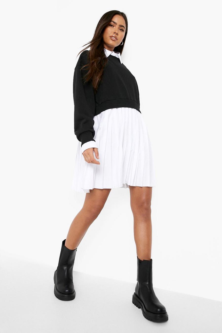 Black 2 In 1 Sweat Shirt And Pleated Dress