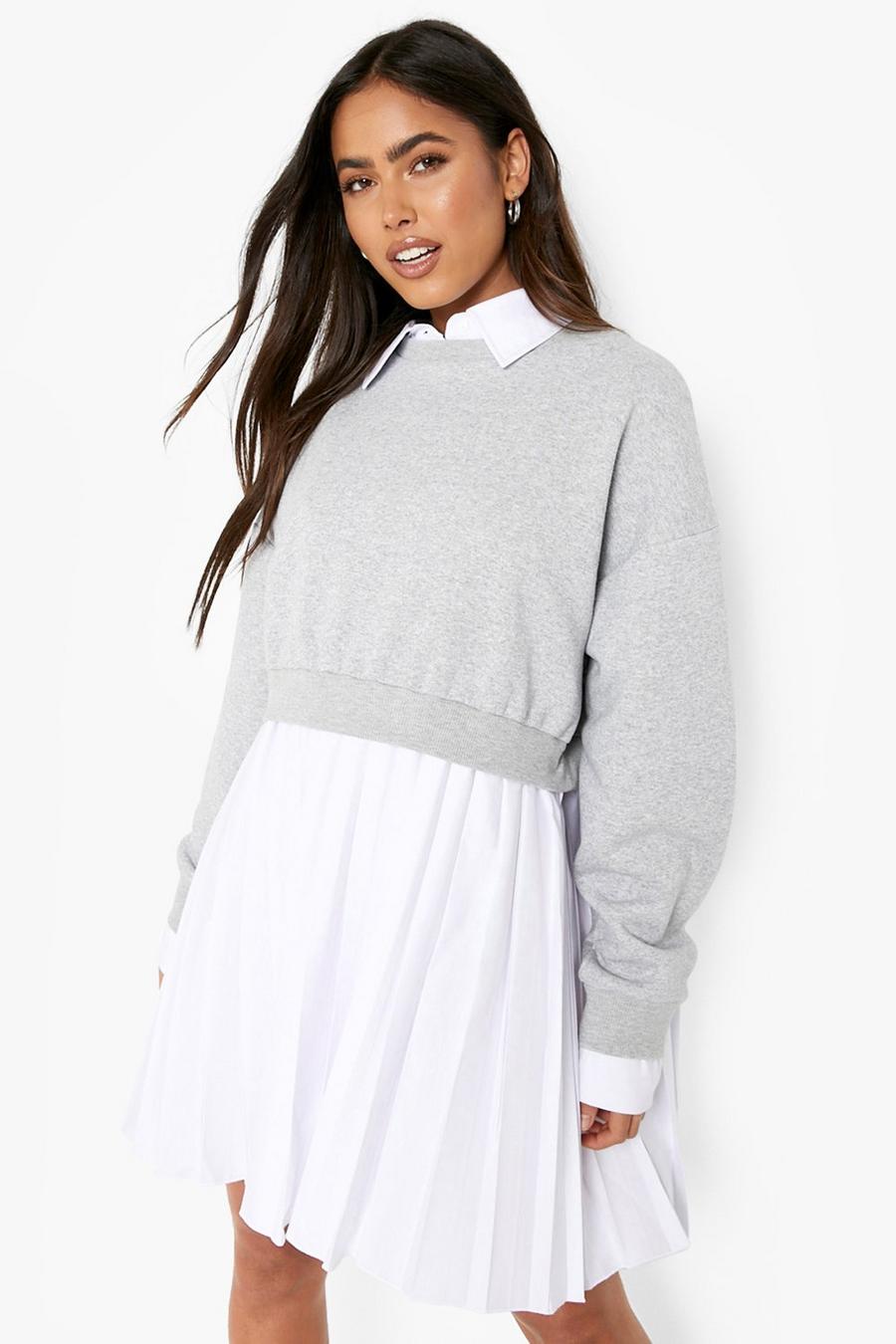 Grey marl 2 In 1 Sweat Shirt And Pleated Dress image number 1