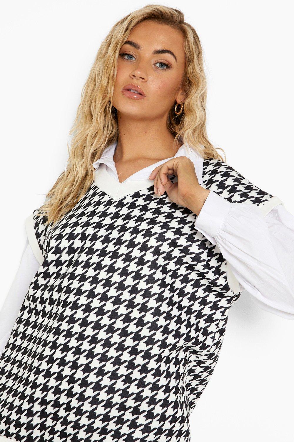 Pull sans manches pied de poule hot sale