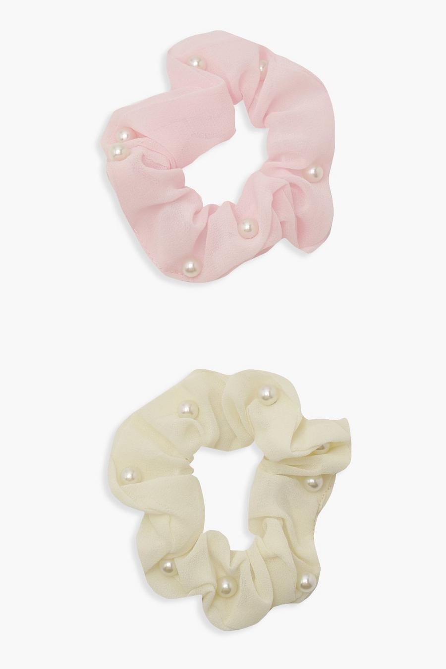 Multi 2 Pack Faux Pearl Scrunchies image number 1