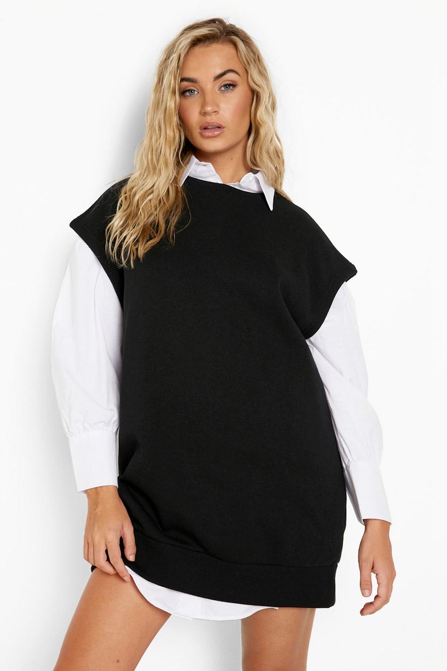 2-in-1 Sweatshirt mit Rollkragen und Hemd-Kleid, Black image number 1