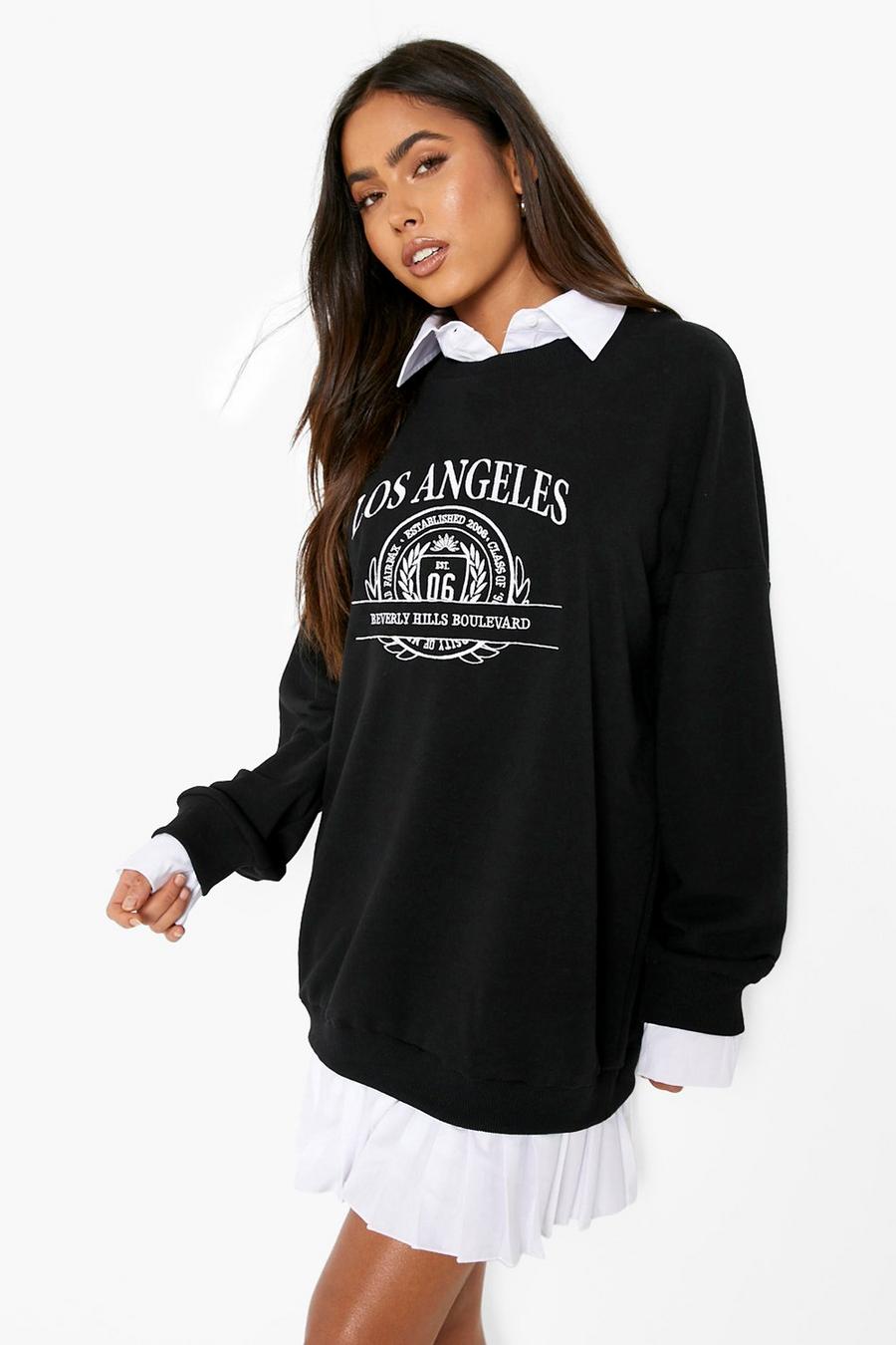 Black Embroidered 2 In 1 Sweatshirt And Shirt Dress image number 1