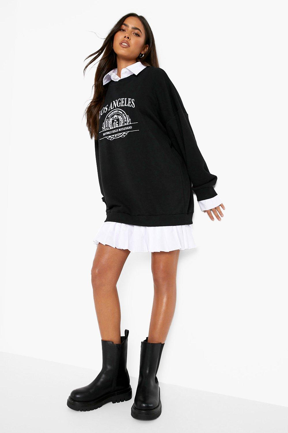 Embroidered 2 In 1 Sweatshirt And Shirt Dress