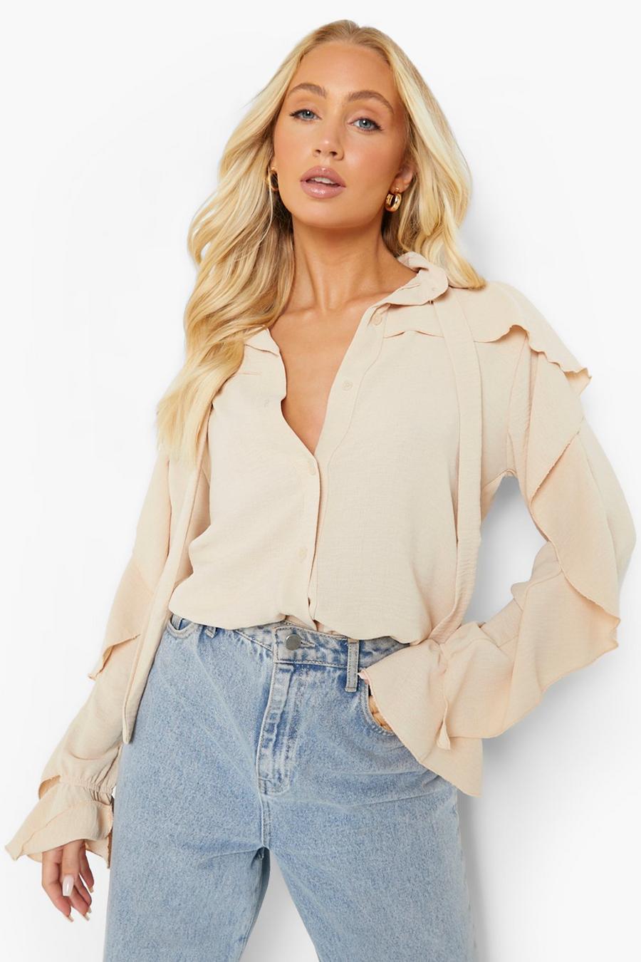 Sand Textured Ruffle Detail Blouse image number 1