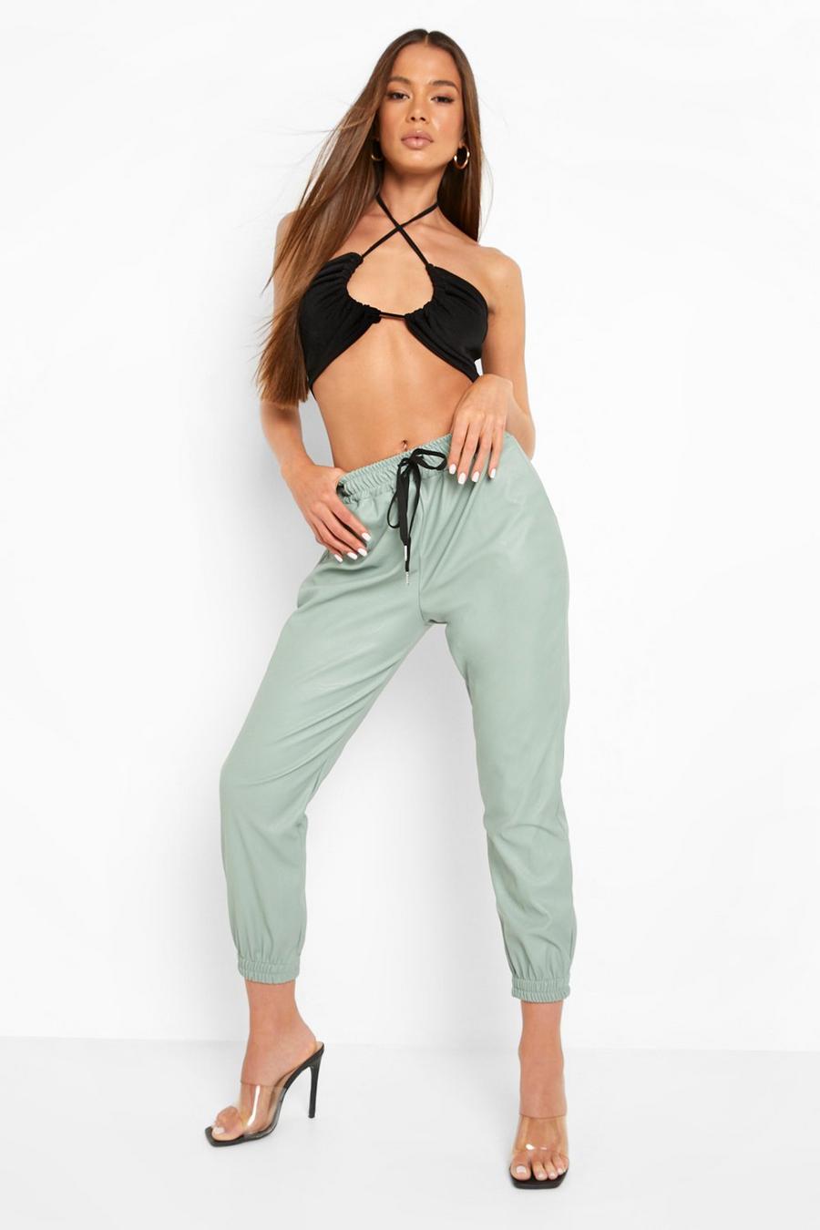 Sage Faux Leather Relaxed Fit Joggers image number 1