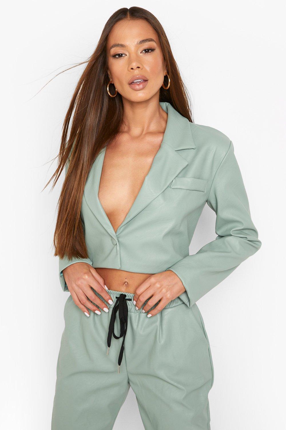 sage cropped blazer