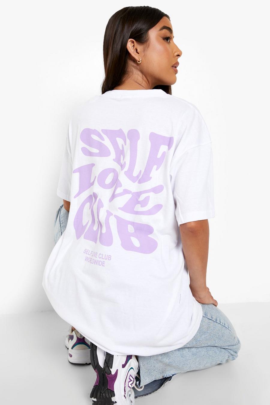 Camiseta oversize Self Love Club, White image number 1