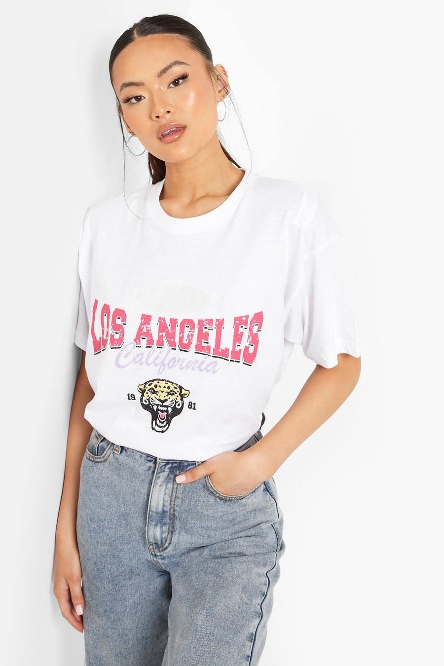 T-shirt oversize con scritta Los Angeles , Bianco image number 1